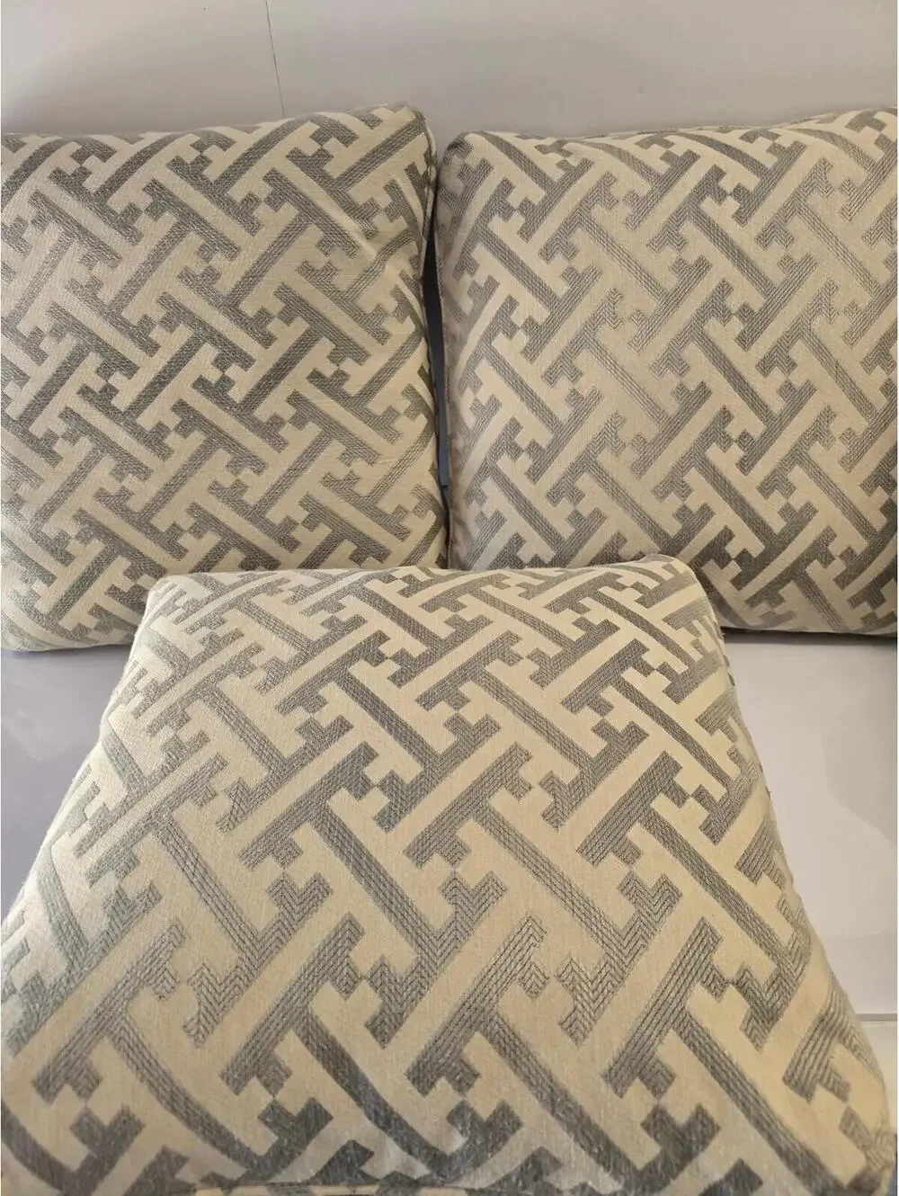 Set of 3 Geometric Fretwork Jacquard‎ Throw Pillows Beige Grey Square Accent